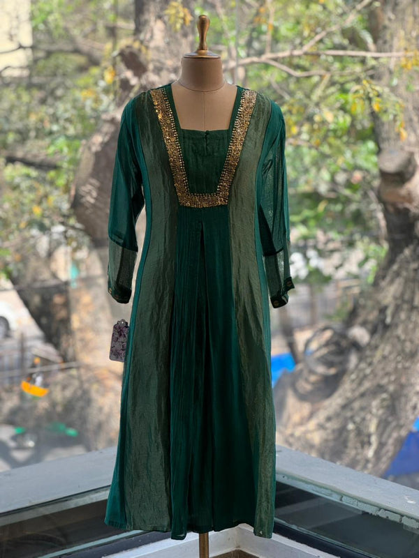 Green Tissue Panel Dupatta Set