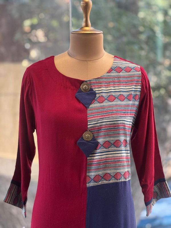 Maroon Color Block Tunic