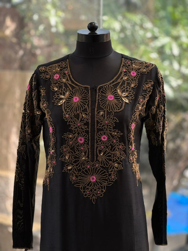 Black Gold Beads Work Suit