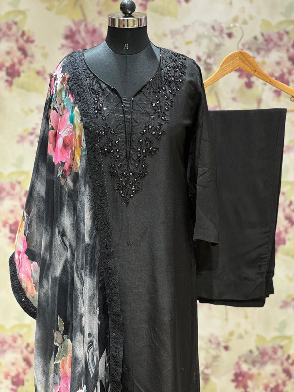 Black Floral Dupatta set