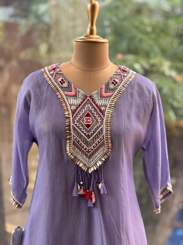Mauve Tissue Kaftan Set