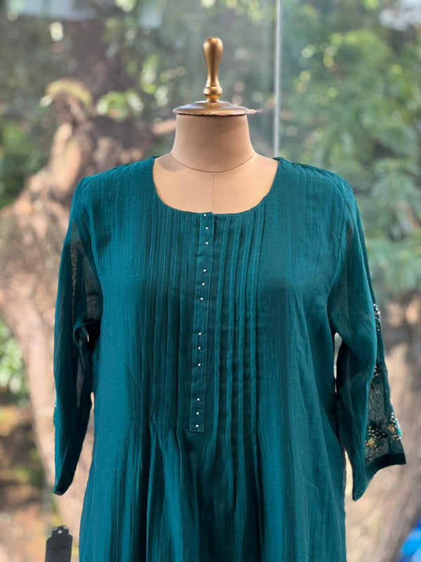 Teal Blue Mul Chanderi Suit