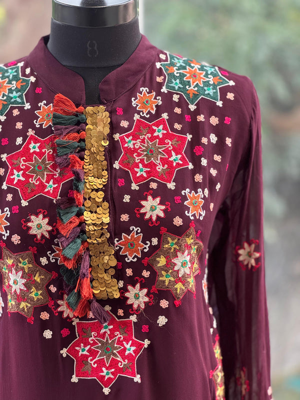 Wine Embroidered Suit