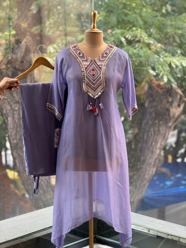 Mauve Tissue Kaftan Set