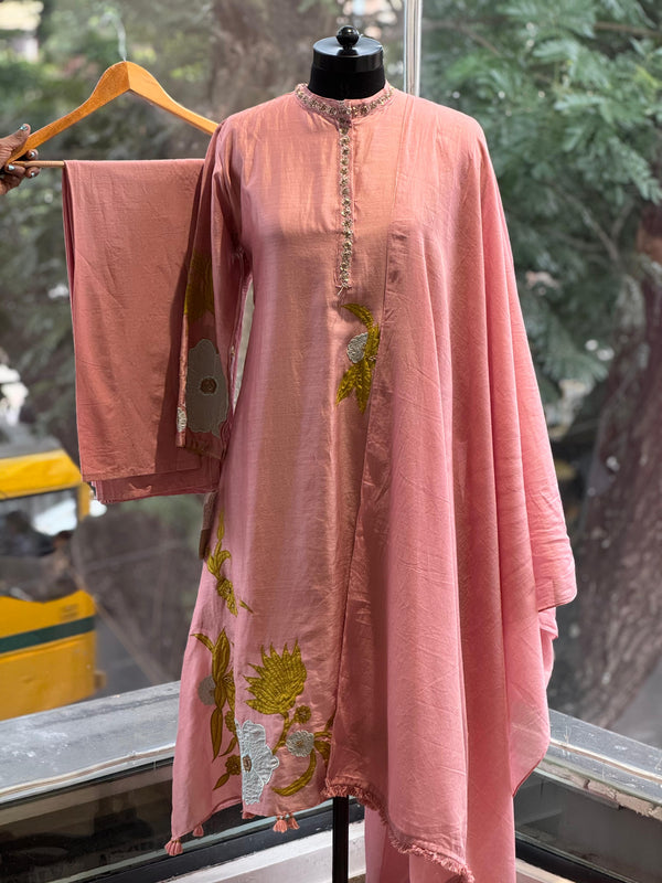 Peach Patch Work Dupatta Set