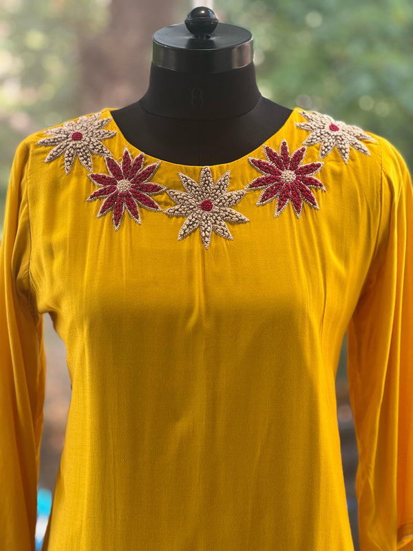 Yellow Thread Embroidered Dupatta Set