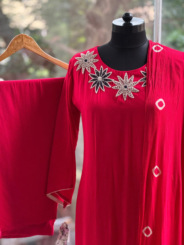 Red Embroidered Dupatta Set