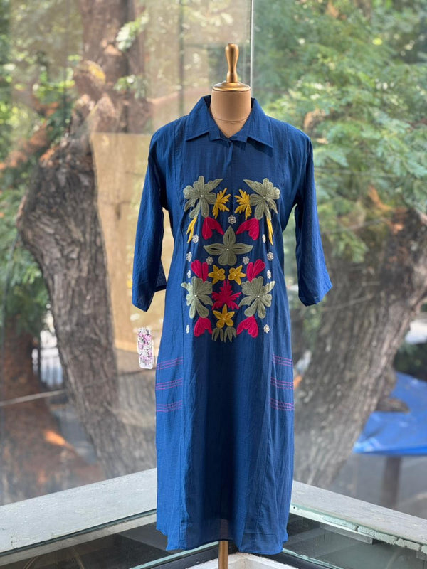 Blue Embroidered Mul Tunic