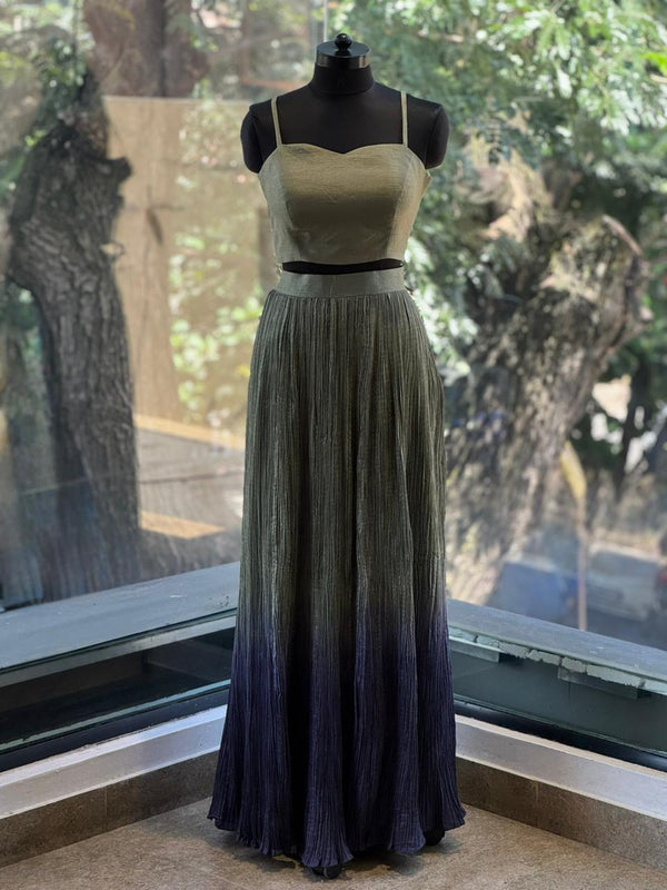 Green Shaded Crush Lehegna Set