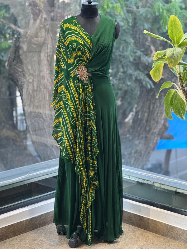 Green Bandhani Gown