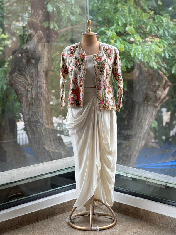 Cream Jacket Style Skirt Set
