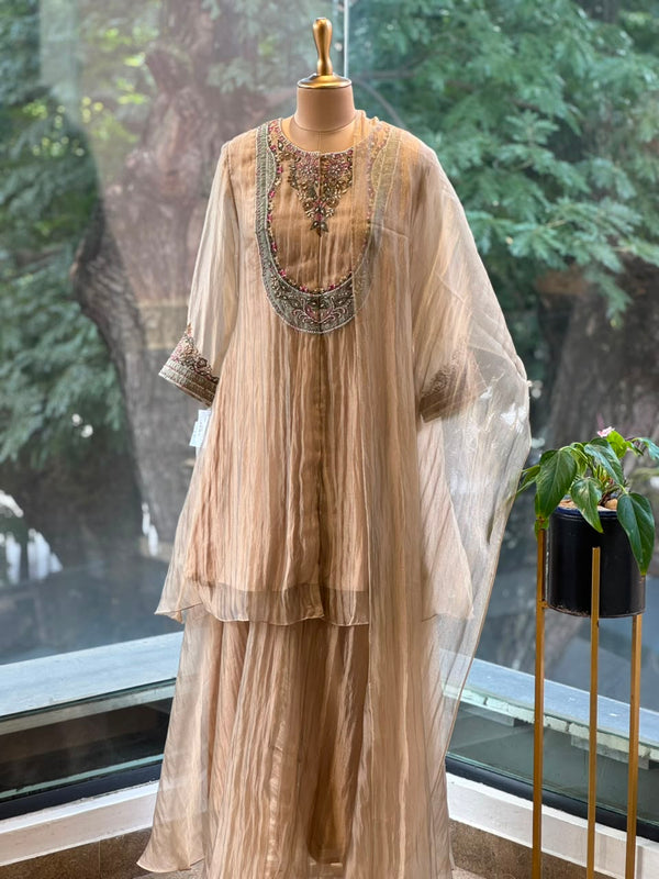 Beige Gold Glass Tissue Suit