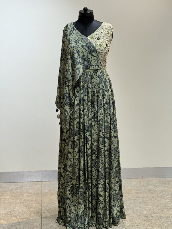 Green floral handwork gown