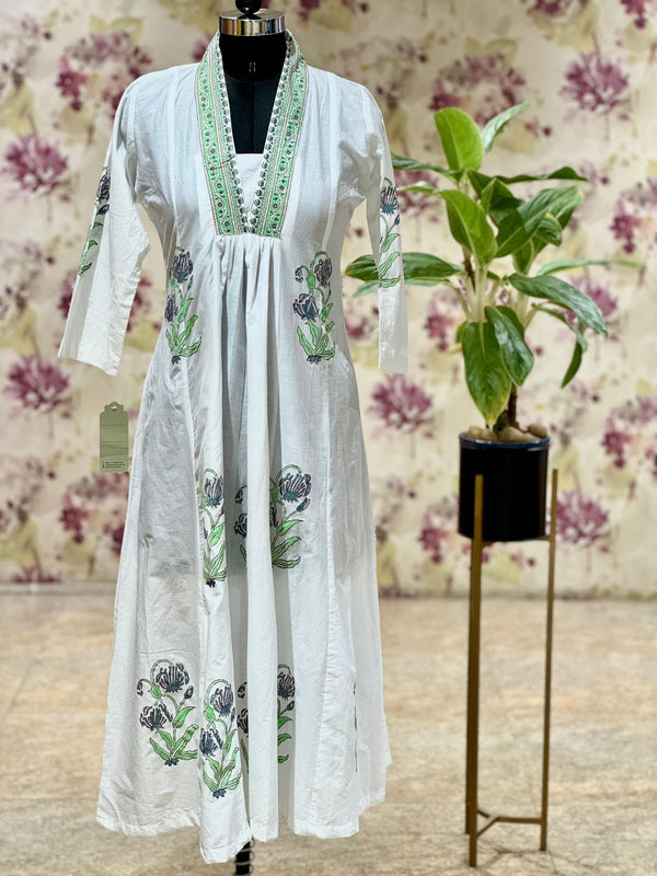 Green Collared Hand Block Printed Tunic