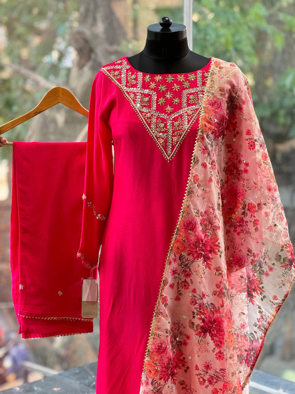 Pink Suit with Floral Dupatta