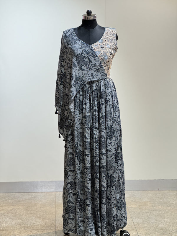 Grey floral handwork gown