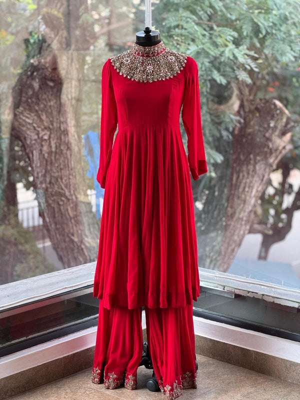 Red Sharara Set