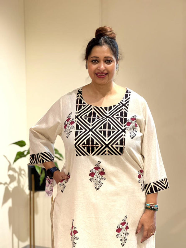 White Printed Kurta Set