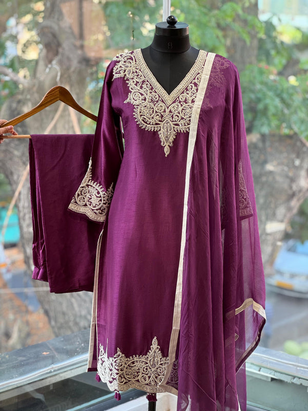 Puple Embroidery Suit