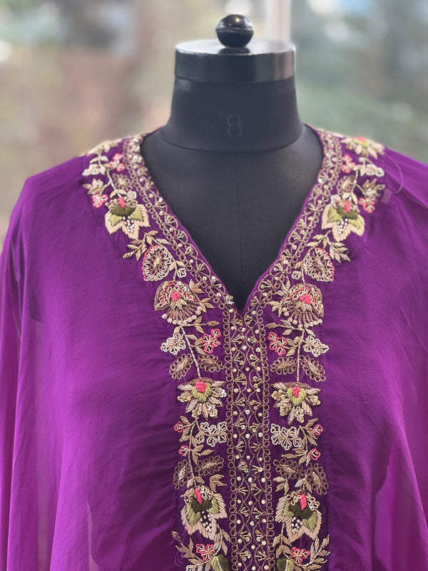 Purple Intricate Yolk Cape Set