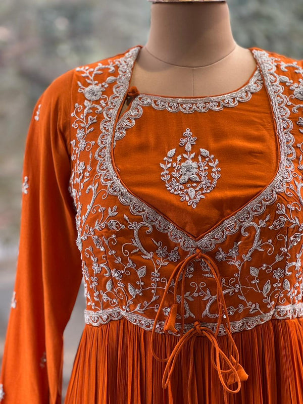 Orange Intricate Yolk Gown