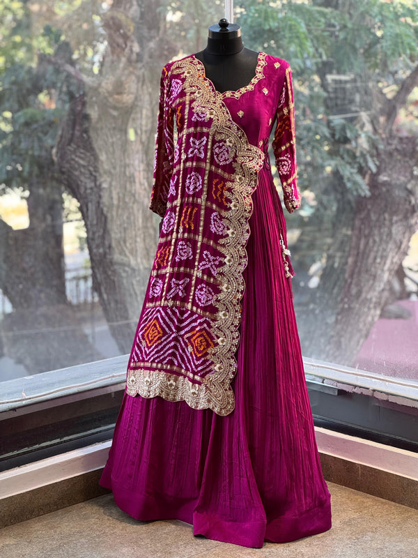 Purple Bandhej Gown