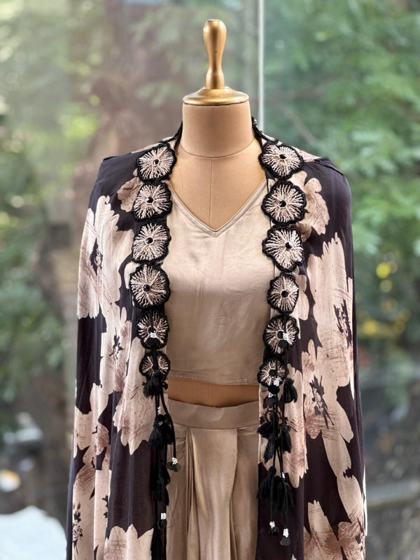 Black Digital Printed Cape Set