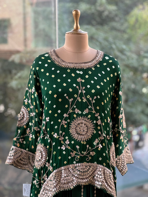 Green Bandhej Skirt Set