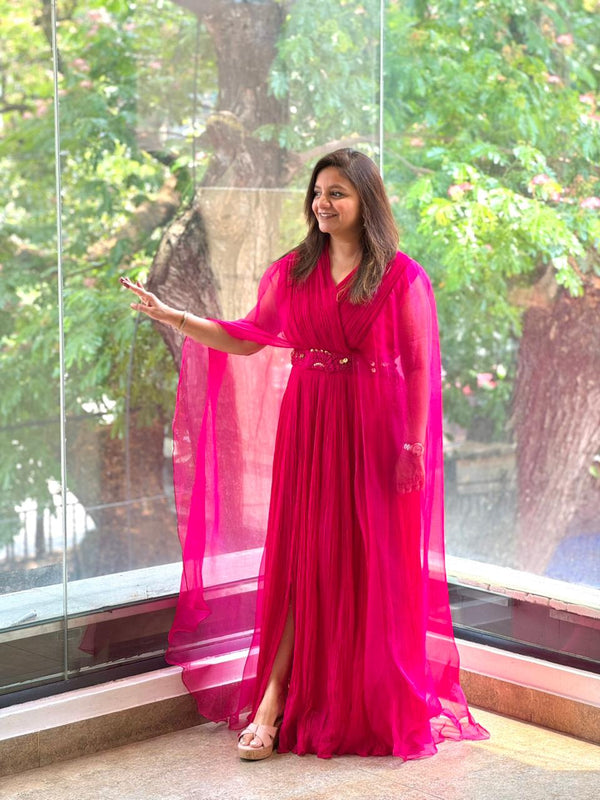 Pink Tail Sleeves Gown
