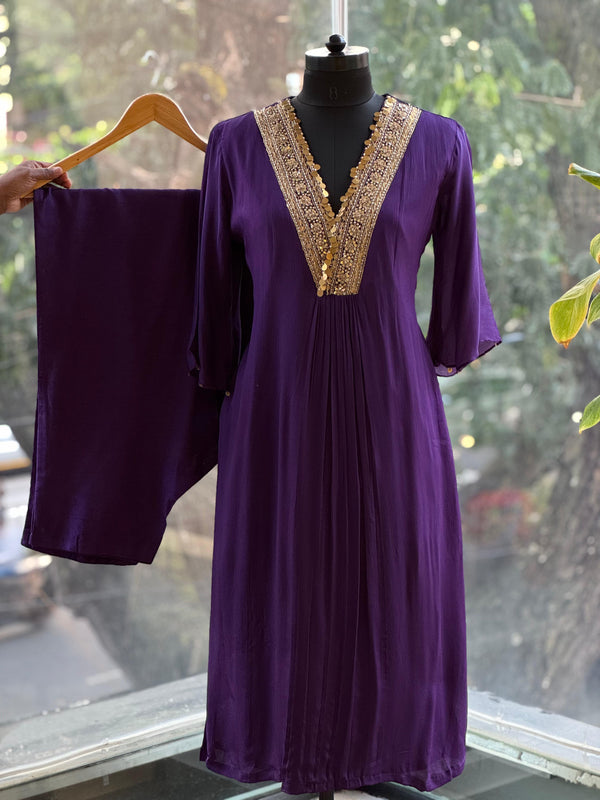 Purple V Neck Co Ord