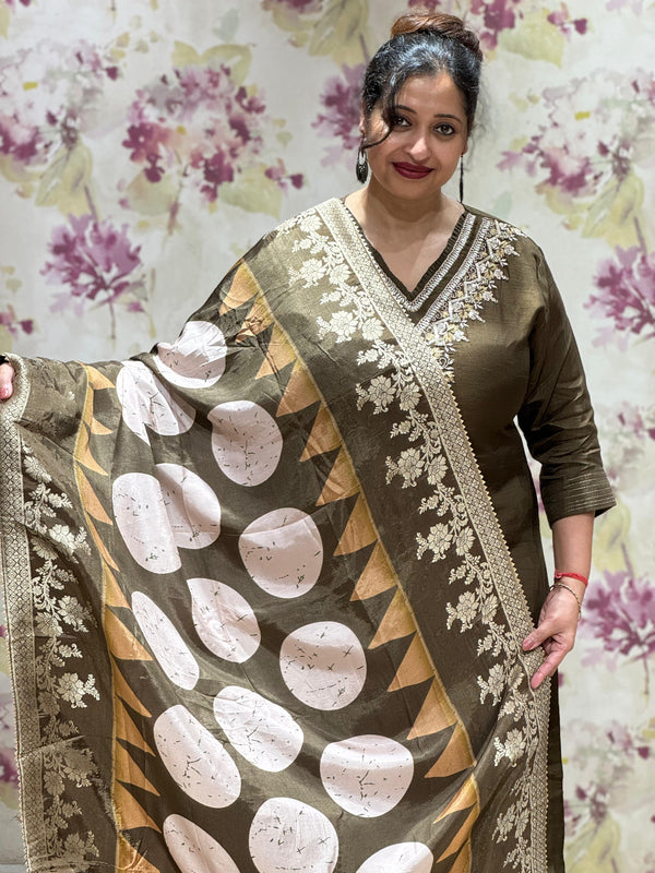 Olive Green Digital Printed Dupatta Set