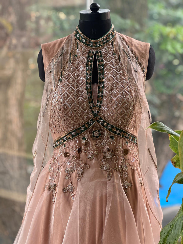 Light Peach designer Made Gown