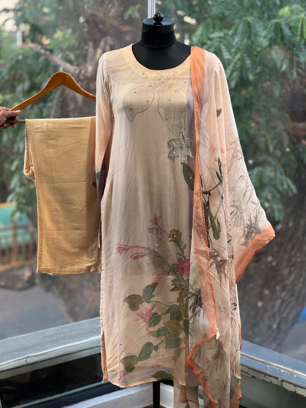 Beige printed Suit Set