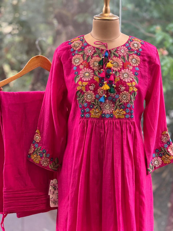 Pink Mal Chanderi Kurta Set