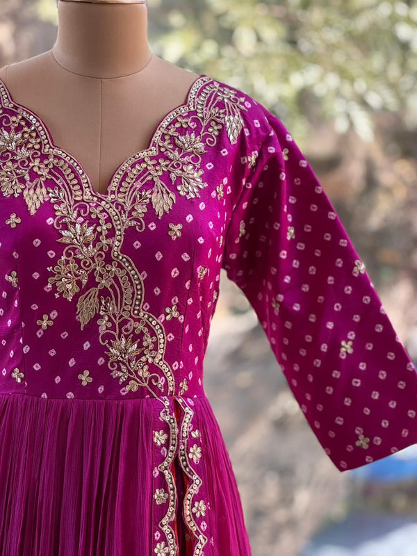 Purple Bandhej Gown