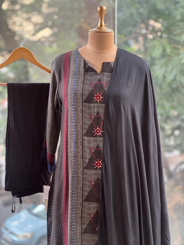 Black Printed Dupatta Set