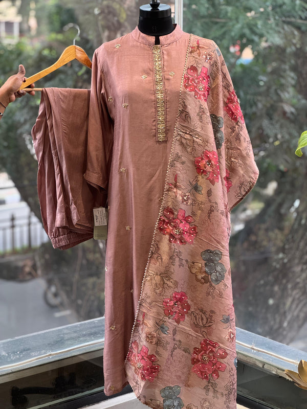 Brown Tissue Dupatta Set