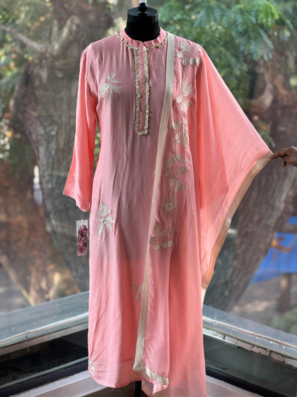 Pink Embroidered Dupatta Set