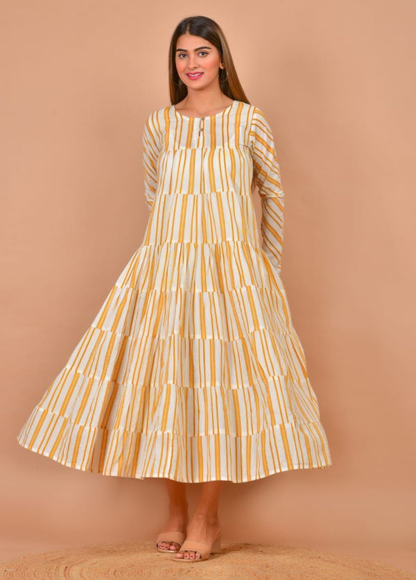 Yellow Stripes Print Dress