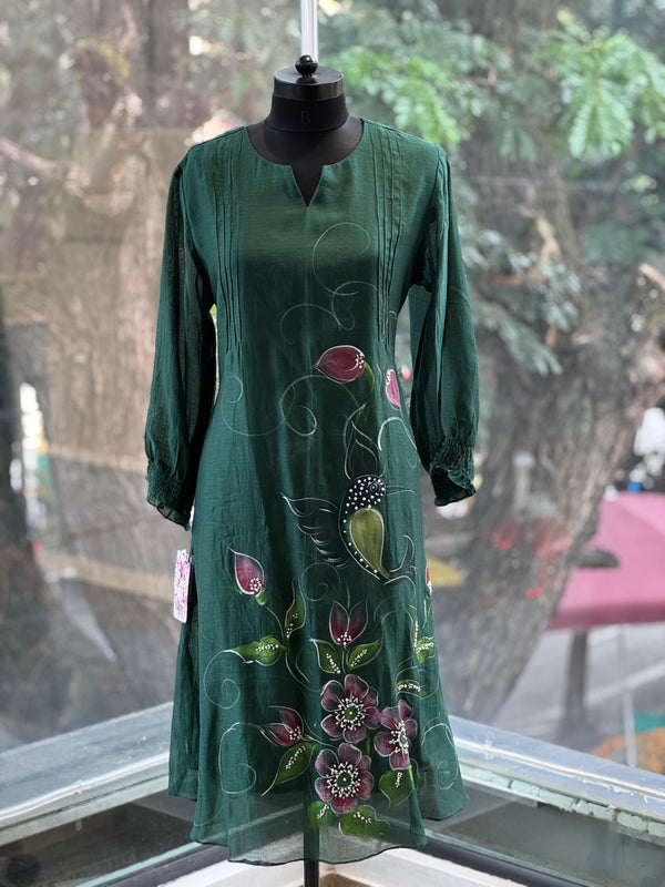 Green Painted Dupatta set