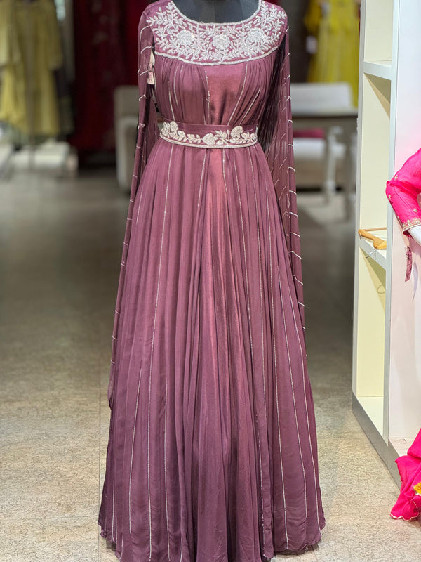 Purple Back Drape Attached Gown