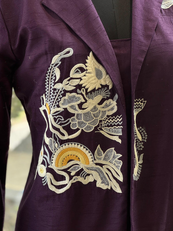 Purple Embroidered Blazer Set