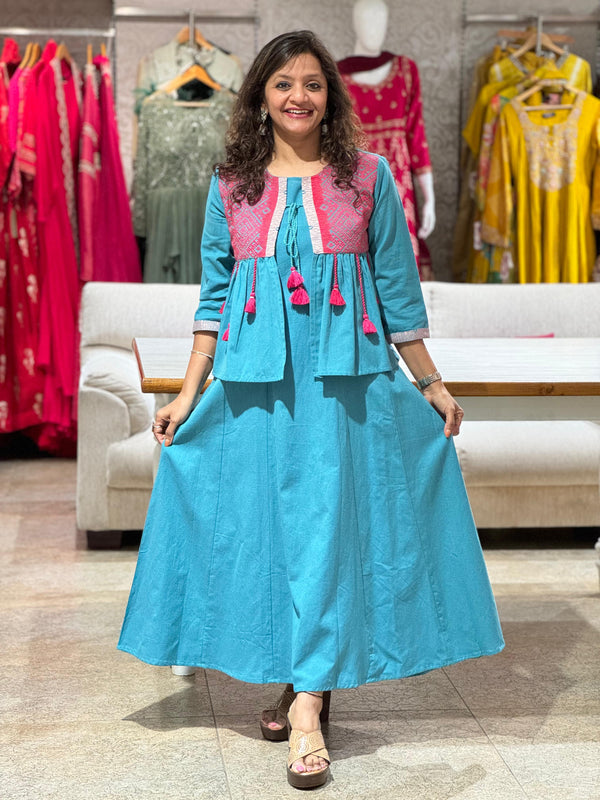 Blue Peplum Jacket Set