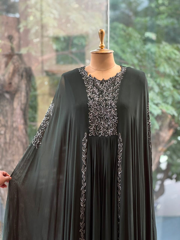 Dark Green Pipe Work Gown