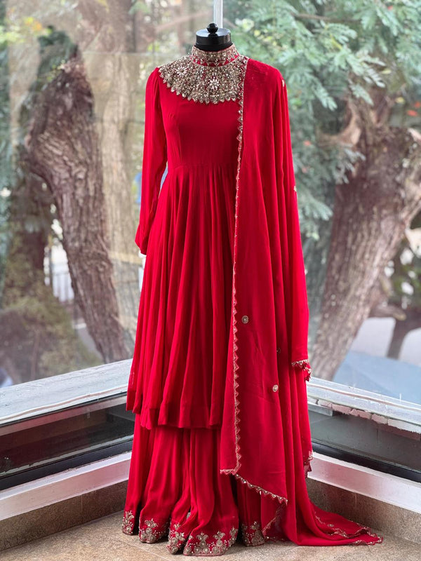 Red Sharara Set
