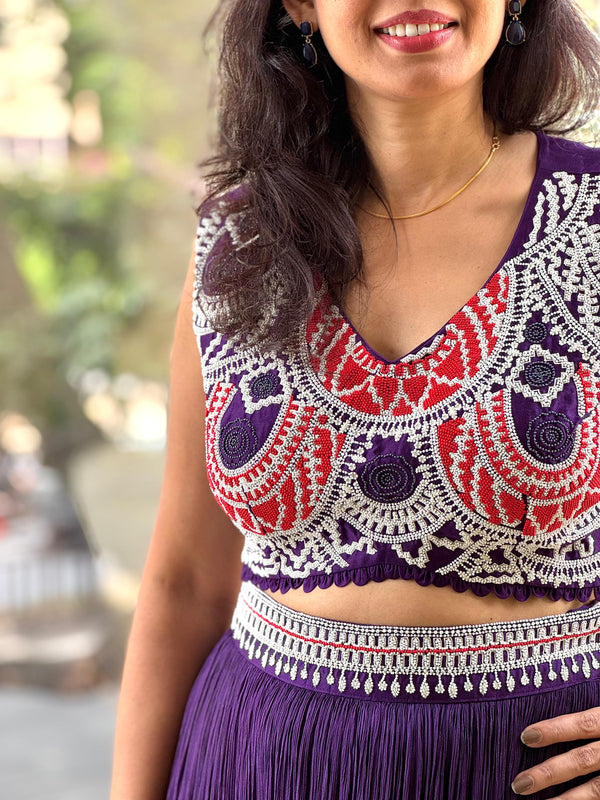 Purple Designer Made Moti Work Cape Set