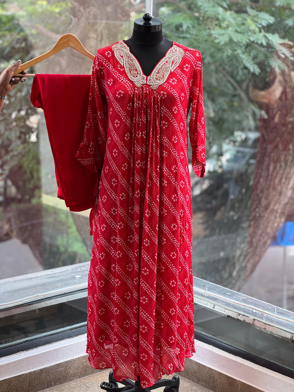 Red Bandhej Co Ord