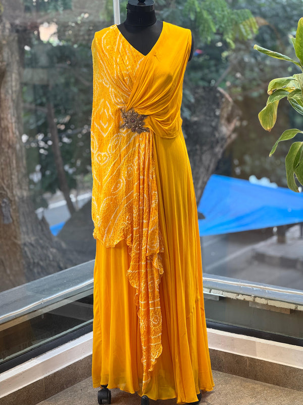 Yellow Bandhani Gown