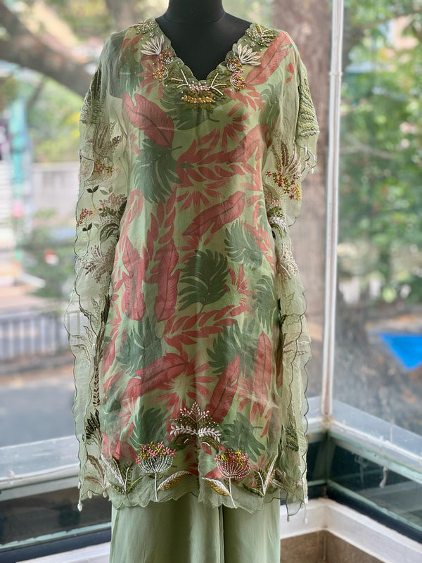 Green Embroidered Palazzo Set