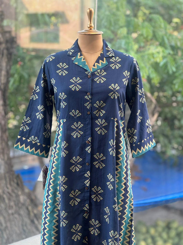 Blue A-Line Collared Neck Tunic